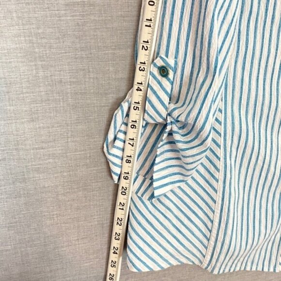 Drapers & Damon Top Womens 2X Button Up Roll Tab Sleeves Striped Blue Textured - Picture 3 of 8